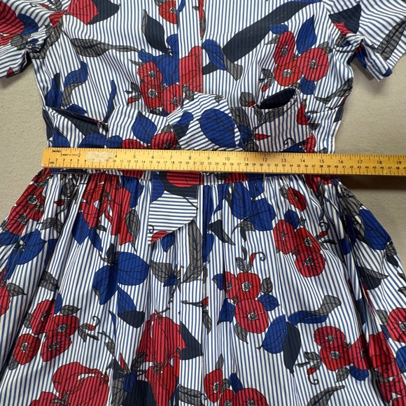 Brooks Brothers 1818 Womens Floral Striped Cotton Shirt Dress Blue Red White 8 - Picture 4 of 11